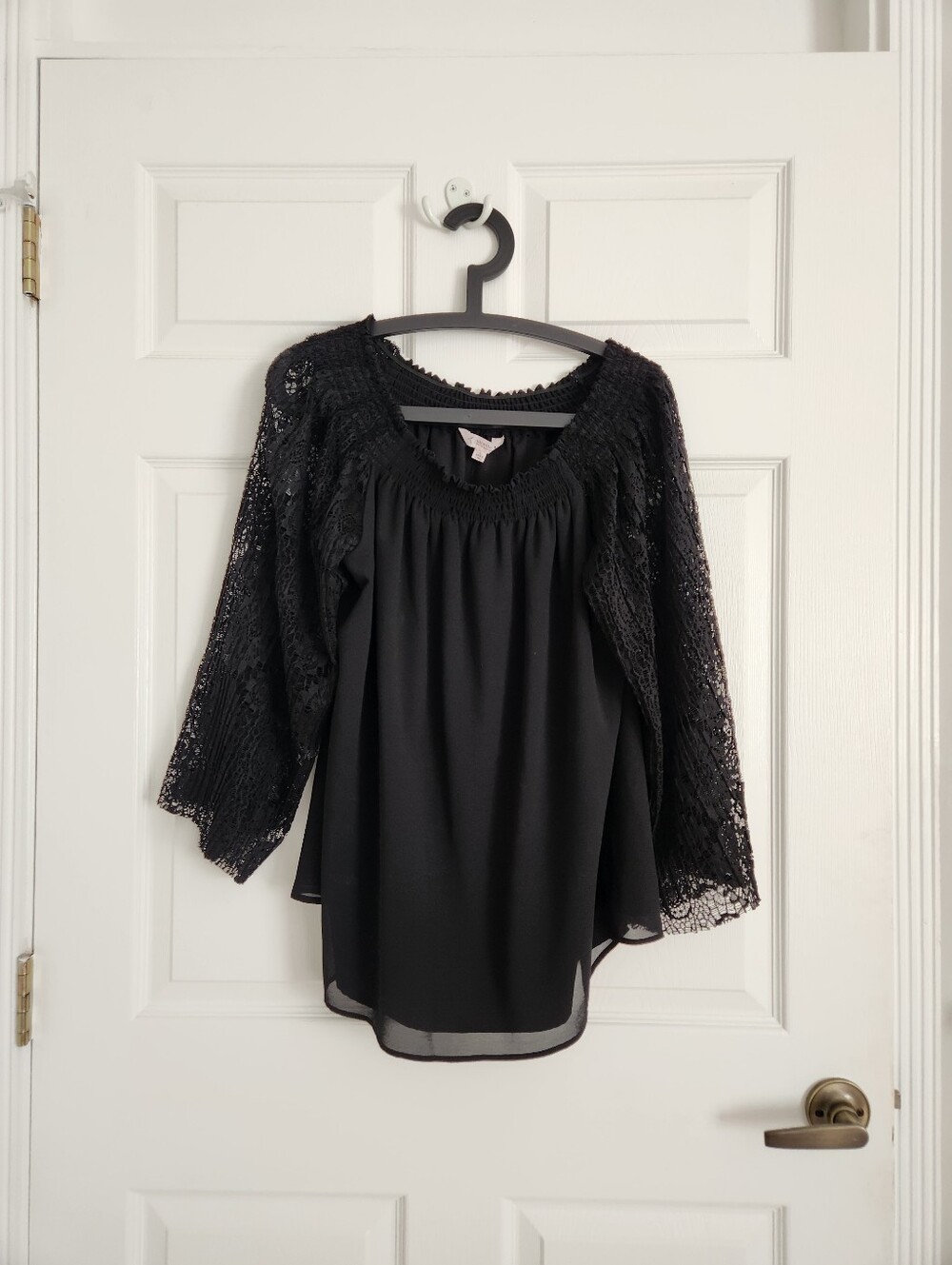 Nanette Lepore Black Lace-Sleeve Peasant Blouse